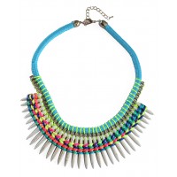 White Marble Spike Neon Threads Statement Necklace